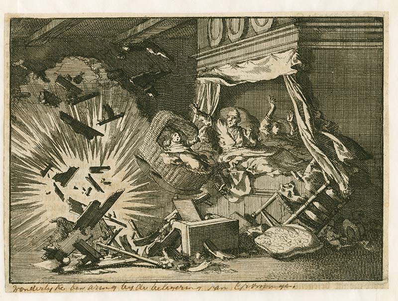 kopergravure Bominslag tijdens het beleg van Groningen in 1672